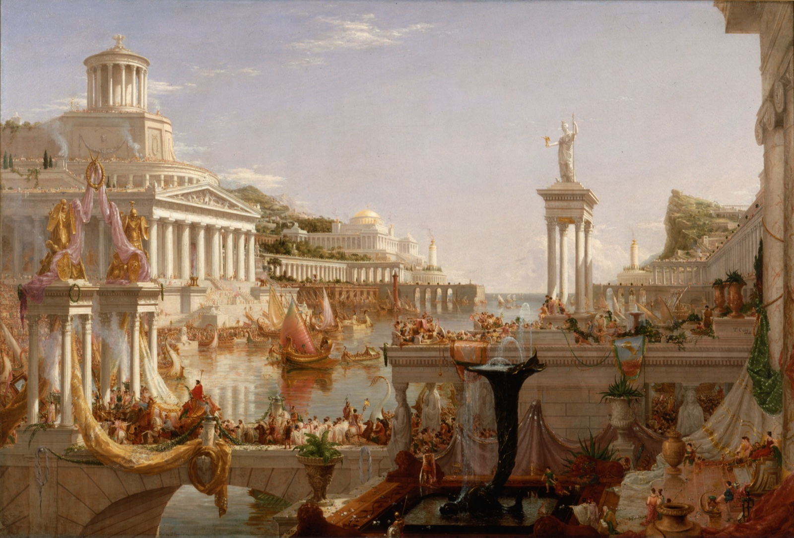 Thomas Cole, 'The Course of Empire: The Consummation of Empire' (1836) — the apex panel of Cole's five-painting cycle on the rise and fall of empires, depicting a triumphant classical city at its peak.