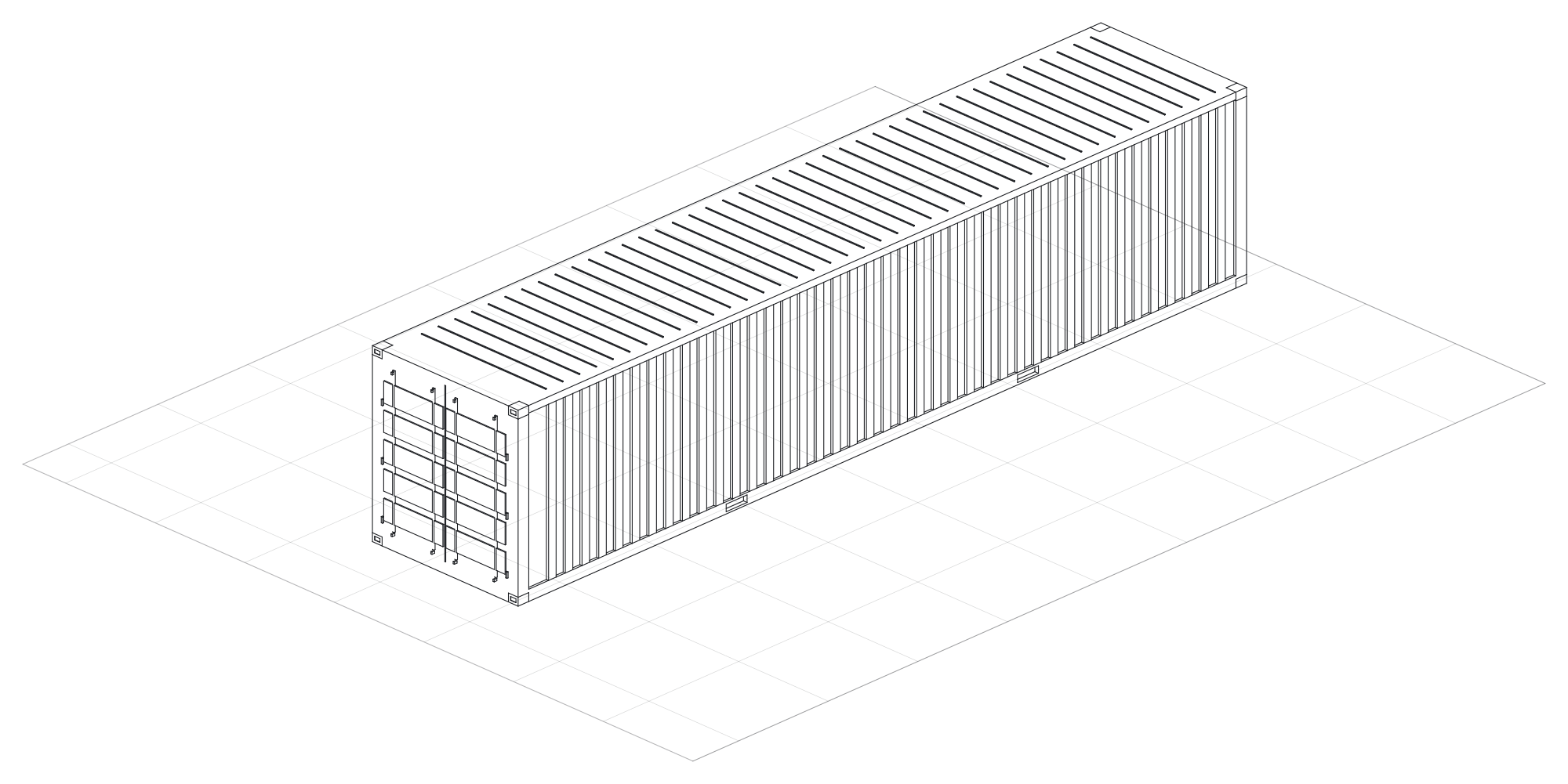 Forty-foot ISO shipping container, isometric line drawing